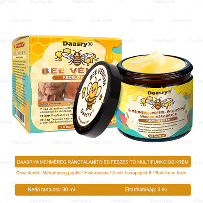 Daasry® Méhméreg Kezelő Krém, méhméreg peptidekkel, botulinum toxinnal, hialuronsavval és kollagénnel💧. Hatékonyan küzd a ráncok, finom vonalak, megereszkedés, terhességi csíkok és sötét foltok ellen — feszesítés, emelés és kiemelkedő eredmények!